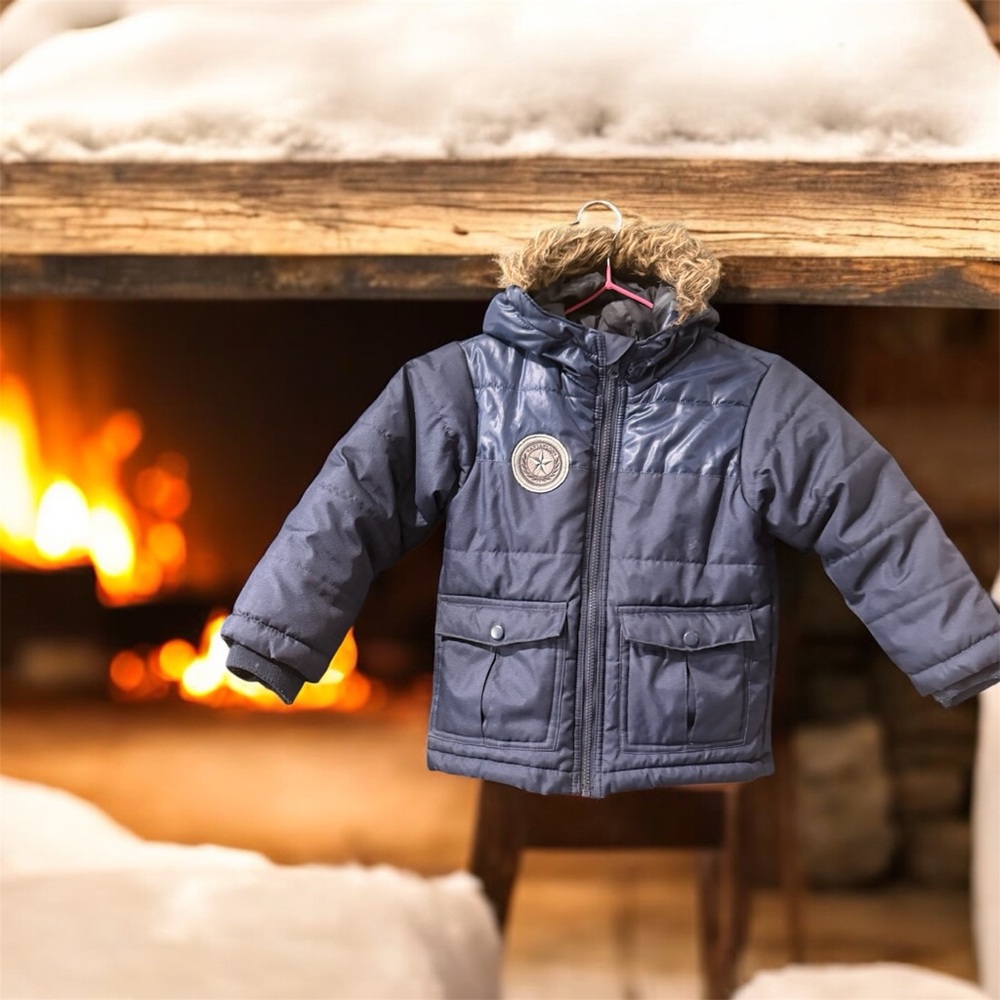 Westbound, 4T Navy Blue Puffer Jacket with faux Fur Hood